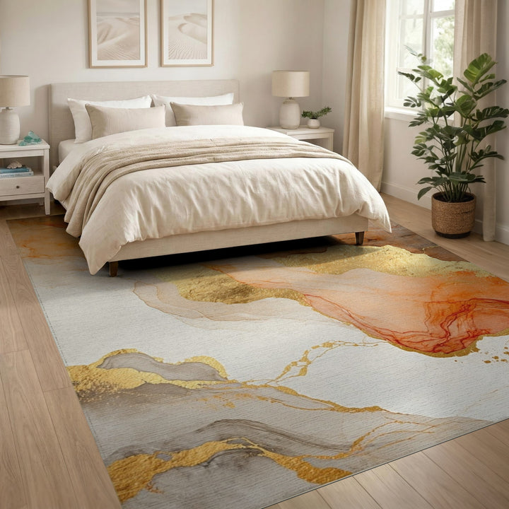 Fluid Orange Gold Abstract Area Rug