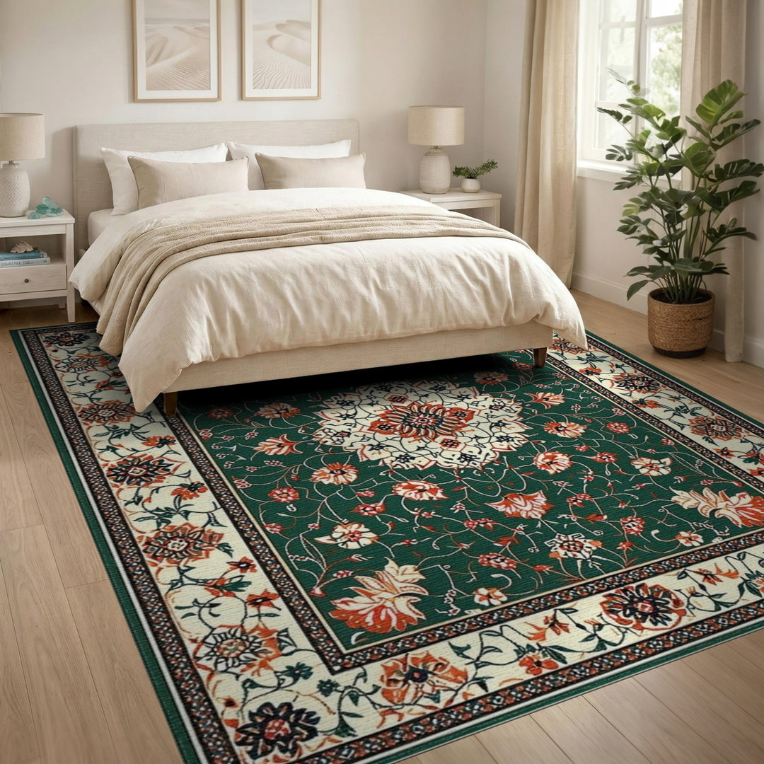 Green Persian Floral Medallion Rug