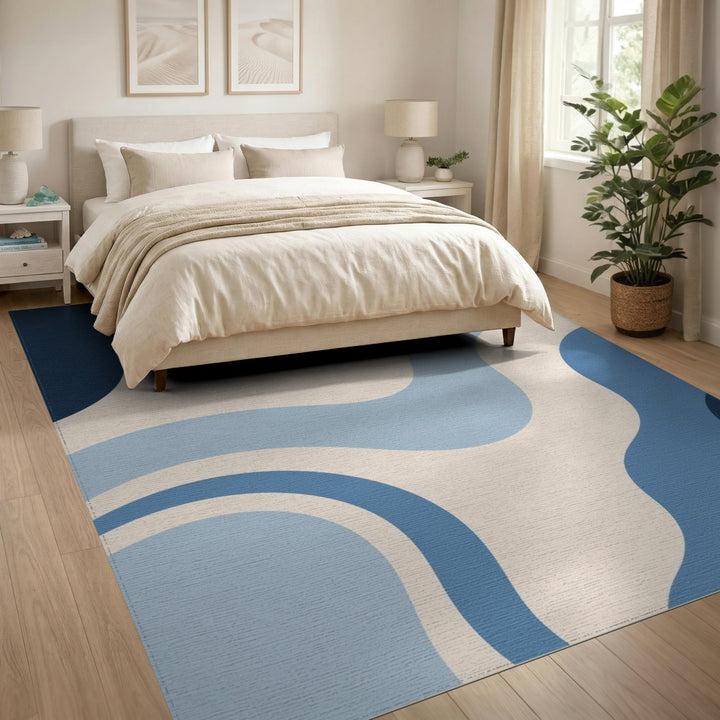 Blue Wave Abstract Area Rug