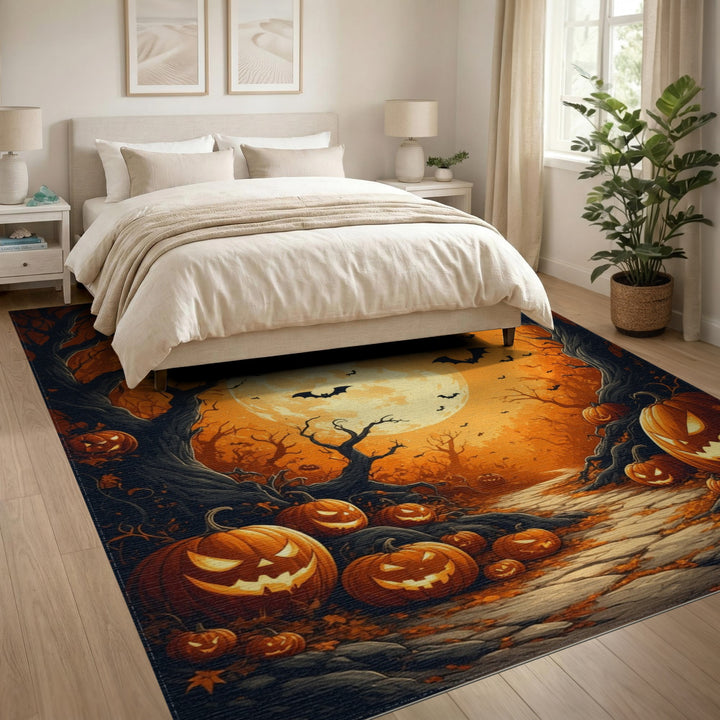 Spooky Pumpkin Path Orange Halloween Rug