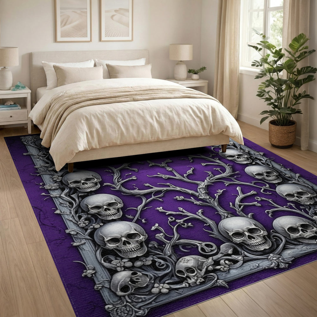 Purple Gothic Skull Branch Area Rug