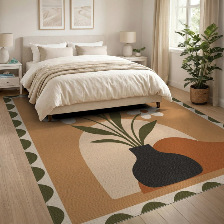 Vintage Floral Vase Brown Area Rug