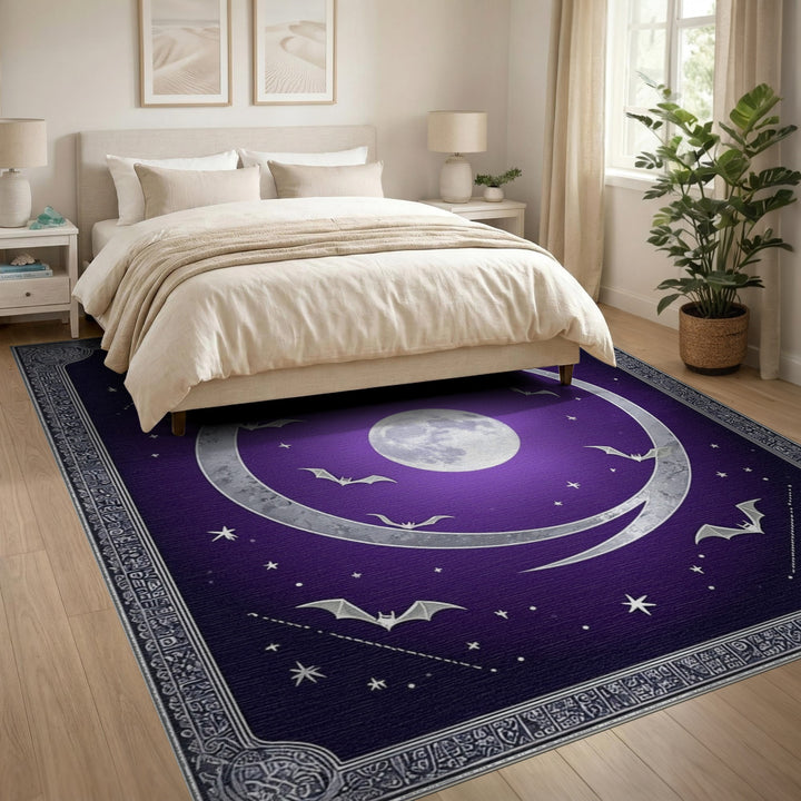 Purple Celestial Bats Moon Area Rug