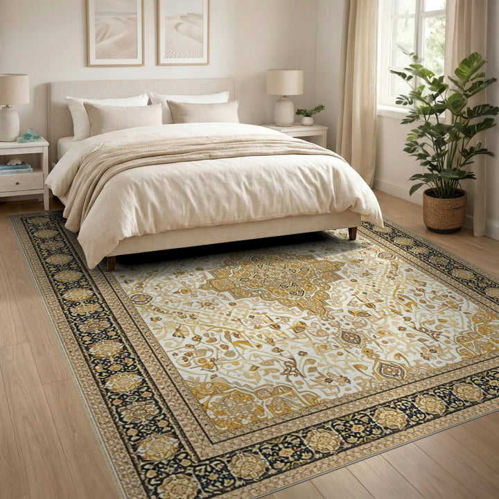 Traditional Persian Gold Medallion Persian Area Rug