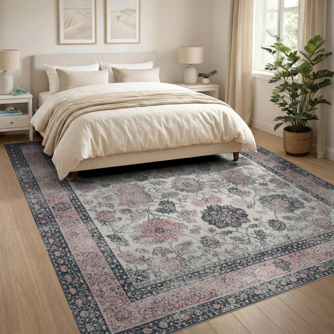 Pink Floral Vintage Area Rug