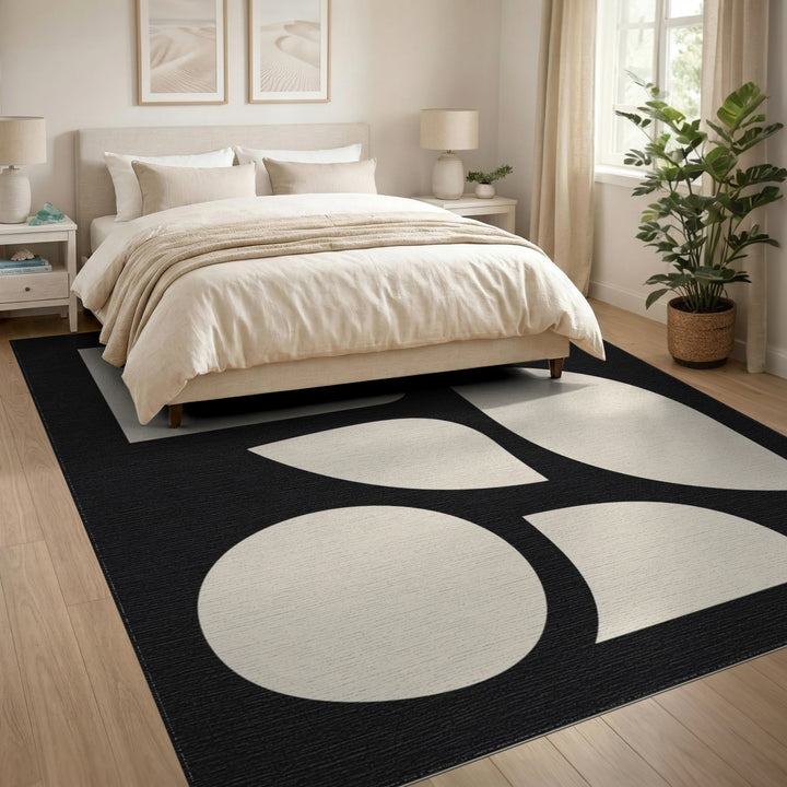 Black White Geometric Abstract Area Rug