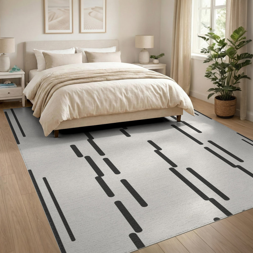 Black Vertical Line Geometric Area Rug
