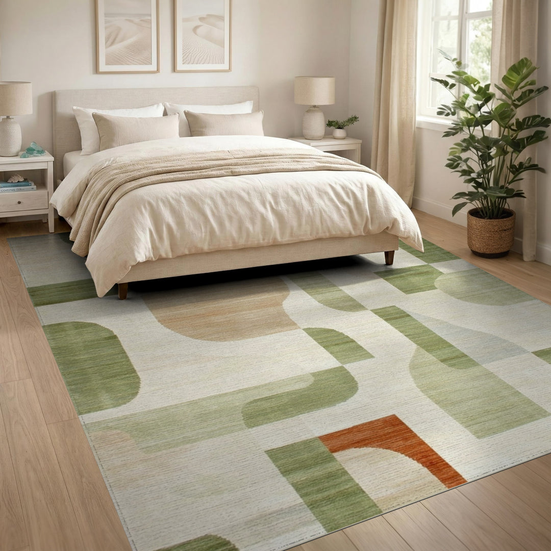 ODIKA Sage Green Abstract Area Rug