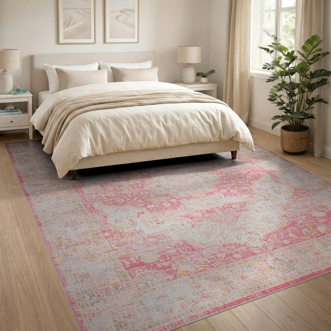 Pink Floral Pink Distressed Floral Vintage Area Rug