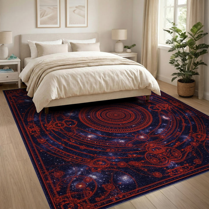 Red Celestial Mandala Area Rug