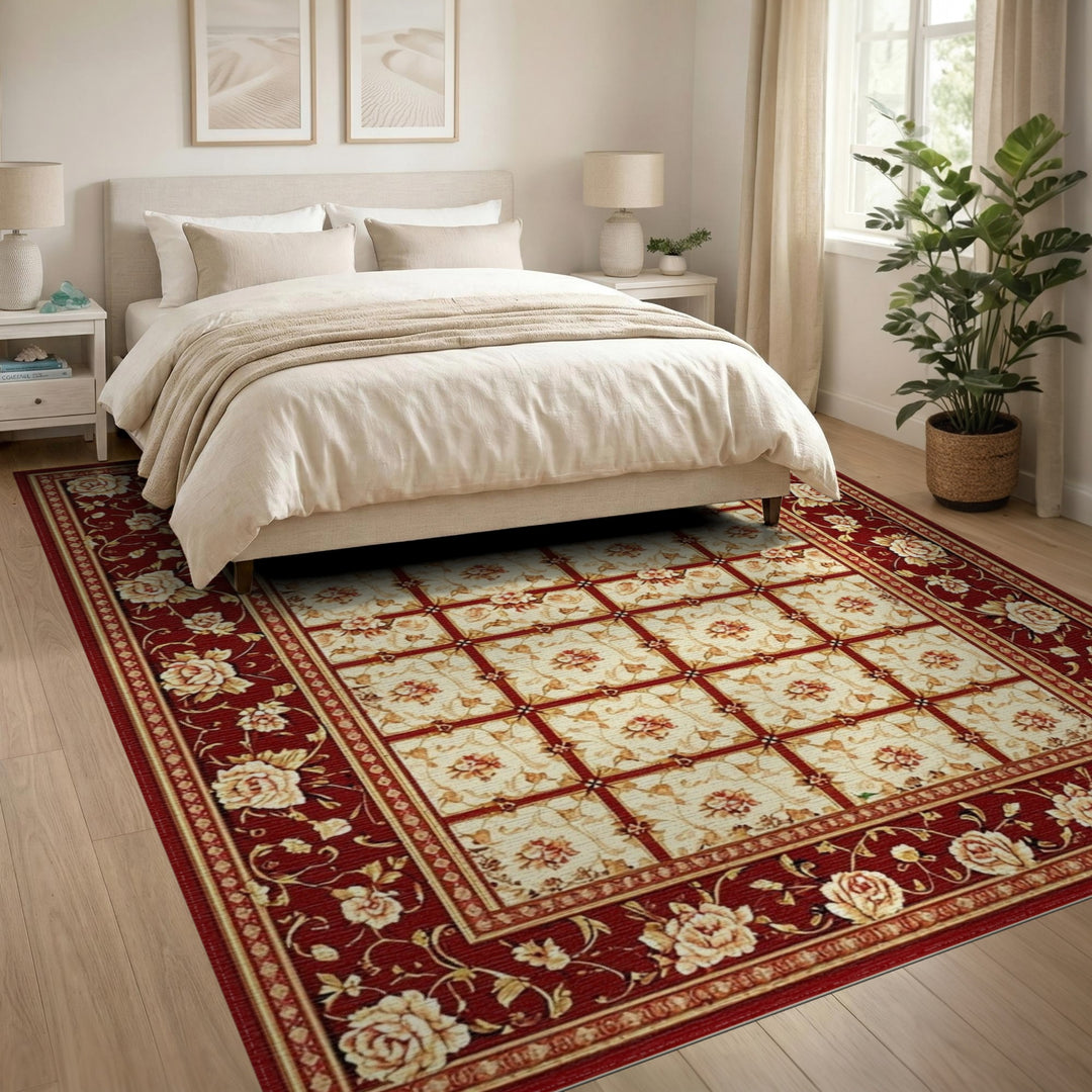 Red Vintage Floral Rose Area Rug