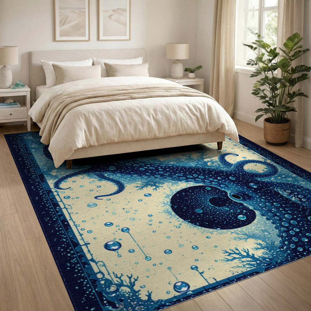 Octopus Tentacle Blue Teal Area Rug