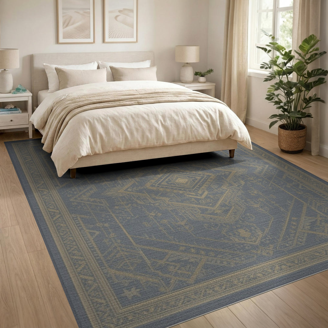 Blue Gold Geometric Diamond Area Rug