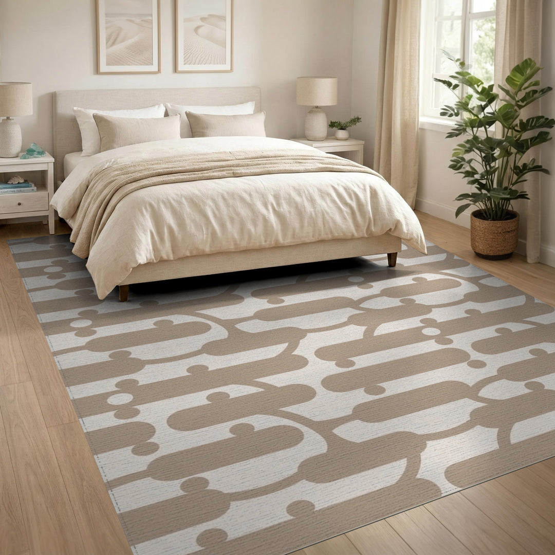 Interlocking Geometric Beige Area Rug