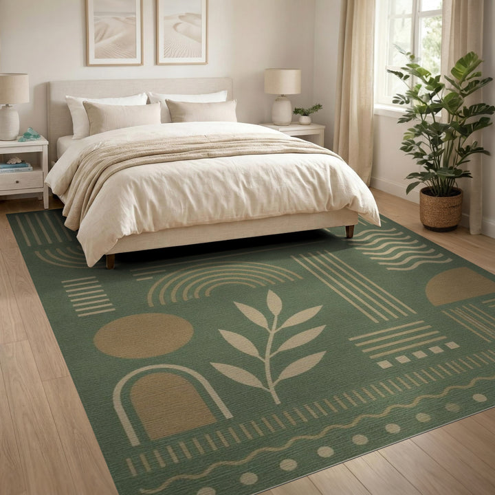Geometric Modern Green Geometric Leaf Area Rug