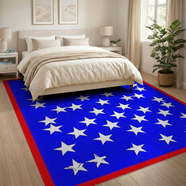 Blue Stars Area Rug with Red Border