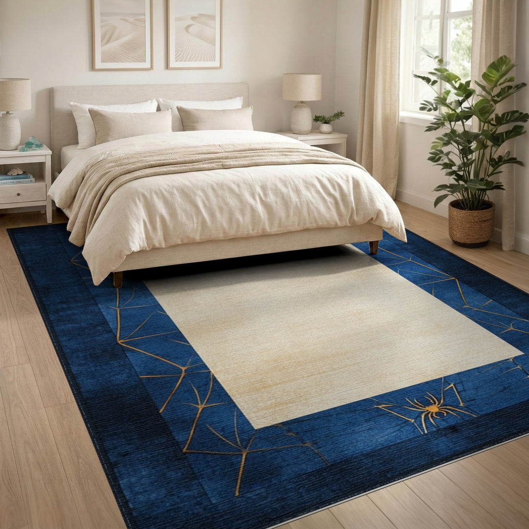 Navy Blue Gold Spider Web Area Rug