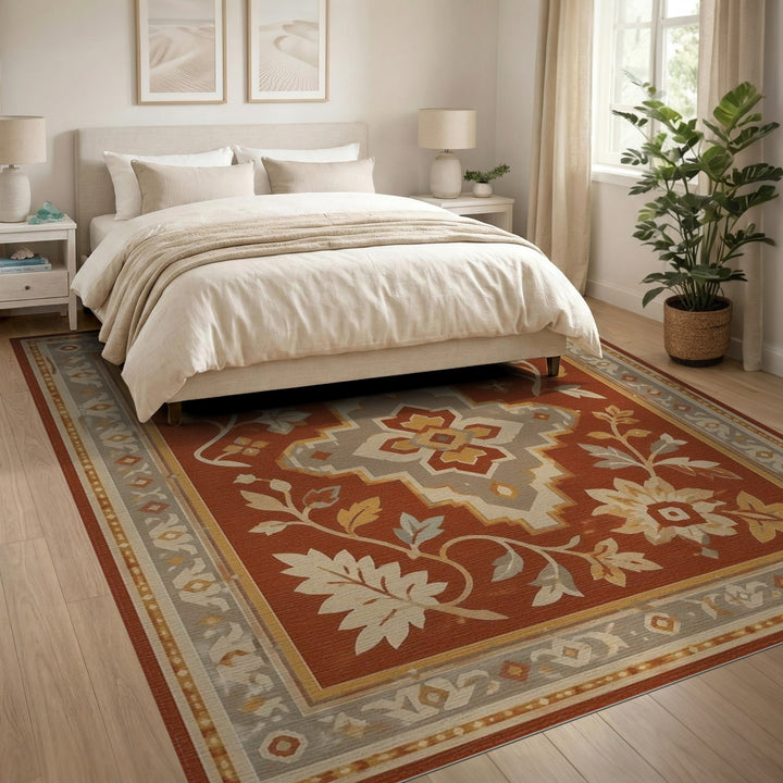 Red Floral Vintage Medallion Rug