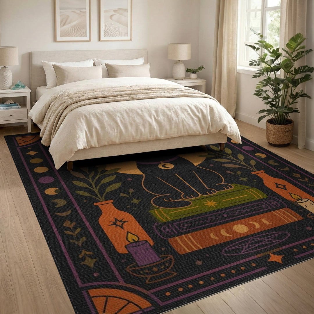 Mystical Black Cat Moon Area Rug