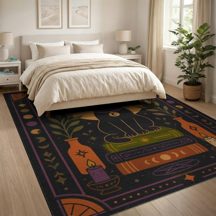 Mystical Black Cat Moon Area Rug