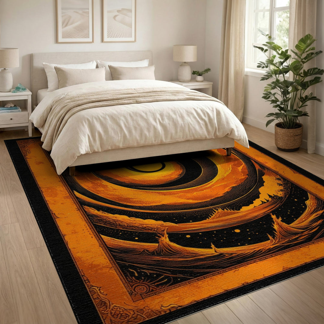 Abstract Area Orange Vortex Swirl Area Rug
