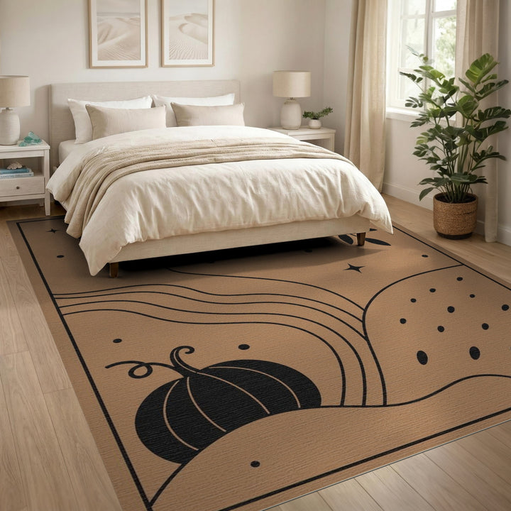 Boho Chic Brown Tan Pumpkin Moon Area Rug