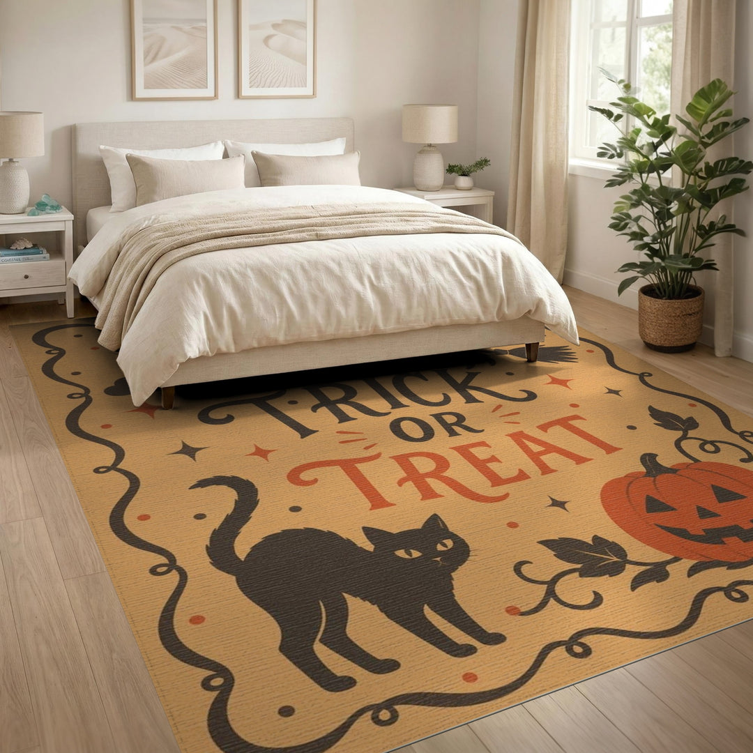 Trick or Treat Halloween Witch Cat Orange Rug