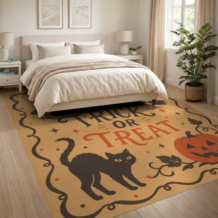 Trick or Treat Halloween Witch Cat Orange Rug