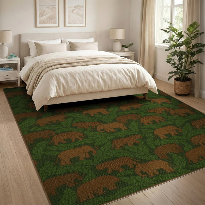 Green Elephant Tiger Leaf Area Rug