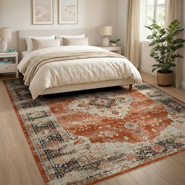 Distressed Vintage Medallion Orange Distressed Vintage Medallion Area Rug