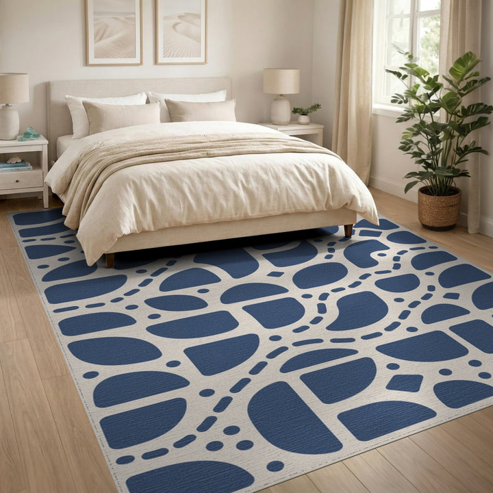 Blue and Teal Abstract Area Blue Abstract Washable Area Rug
