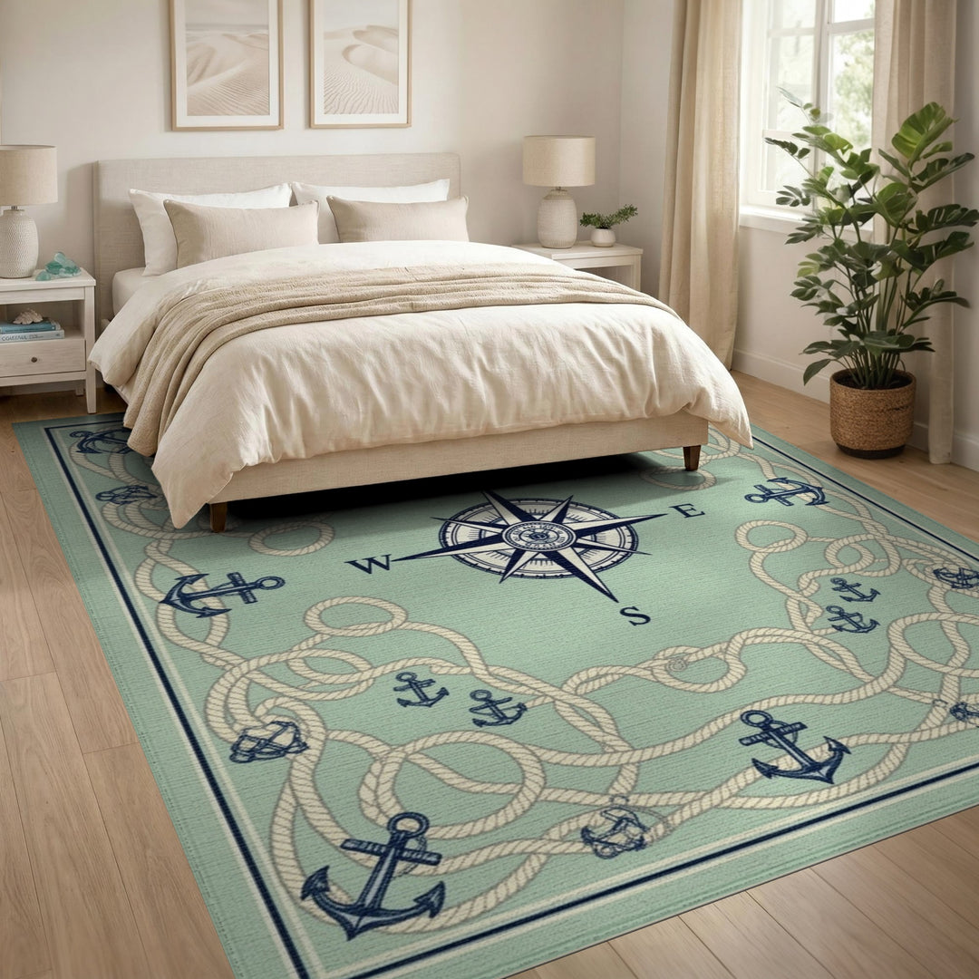 Nautical Compass Anchor Coastal Area Rug