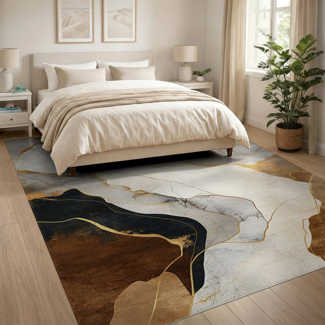 Abstract Brown and Gold Area Rug