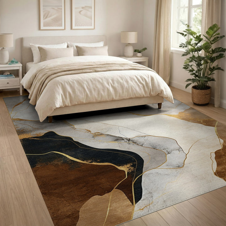 Abstract Brown and Gold Area Rug