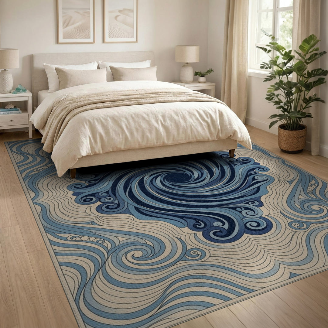 Blue and Teal Blue Swirl Vortex Area Rug
