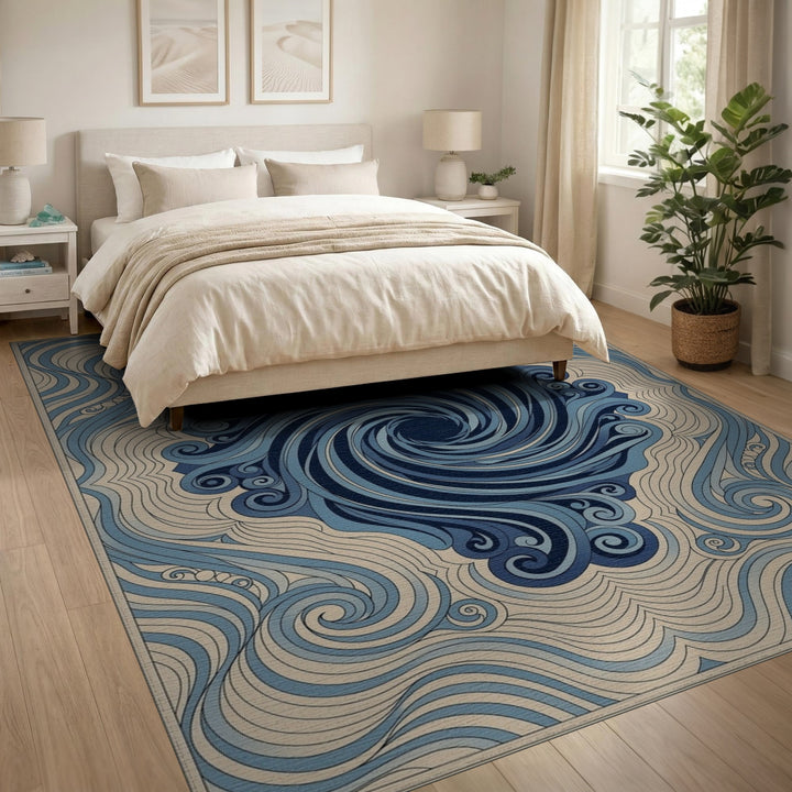 Blue and Teal Blue Swirl Vortex Area Rug
