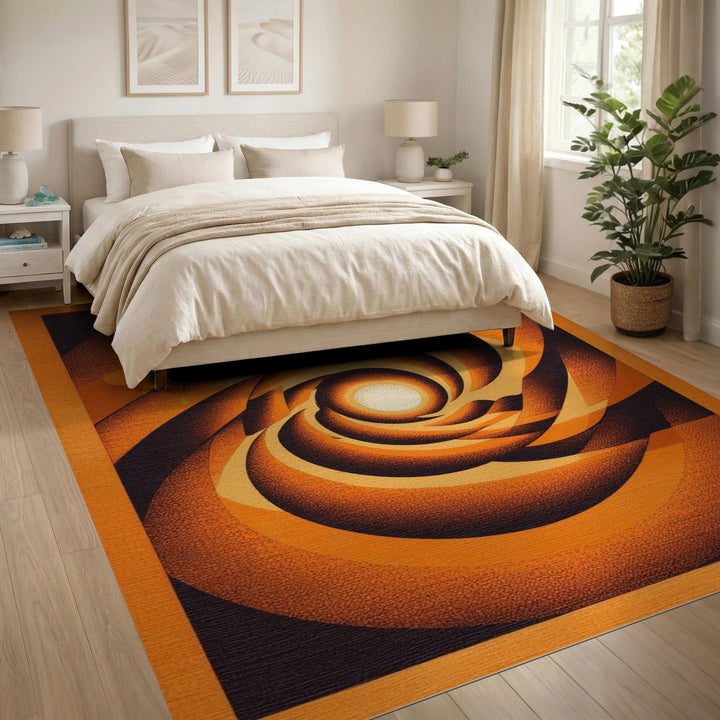 Geometric Modern Orange Vortex Swirl Area Rug