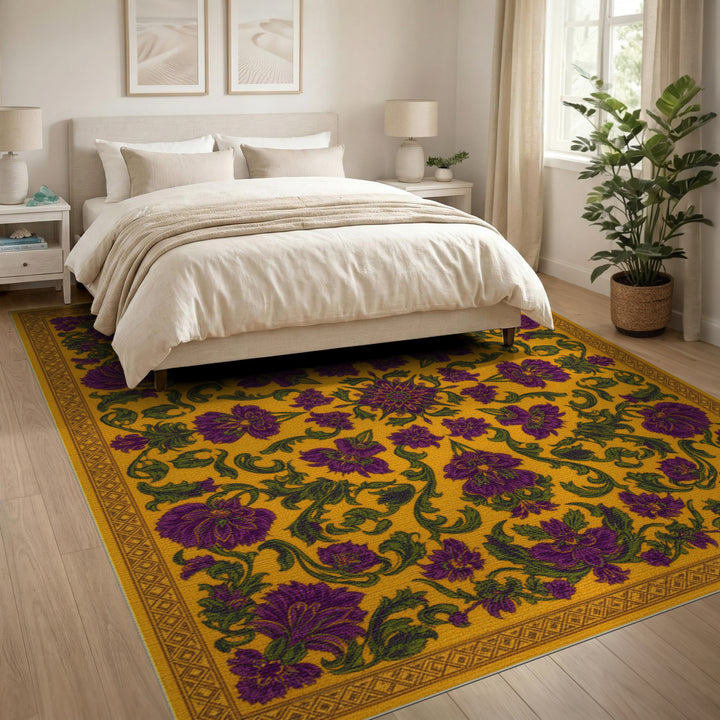 Yellow Purple Floral Area Rug
