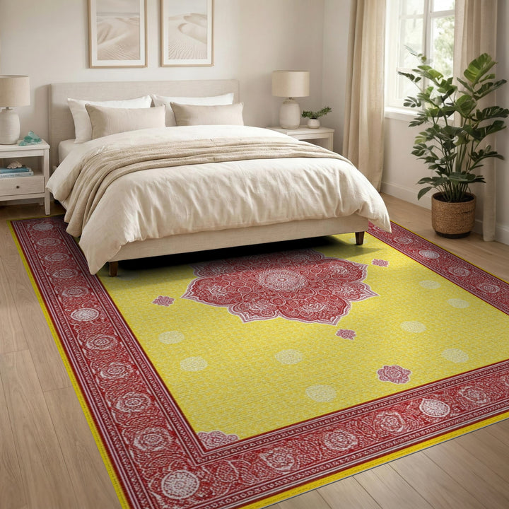Yellow Red Mandala Floral Area Rug