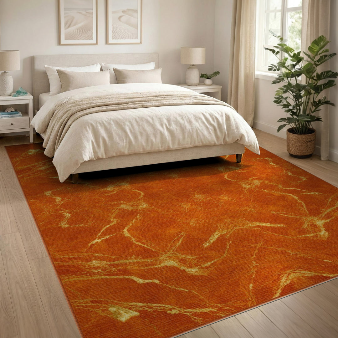 Orange Gold Vein Abstract Area Rug