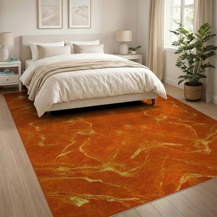 Orange Gold Vein Abstract Area Rug