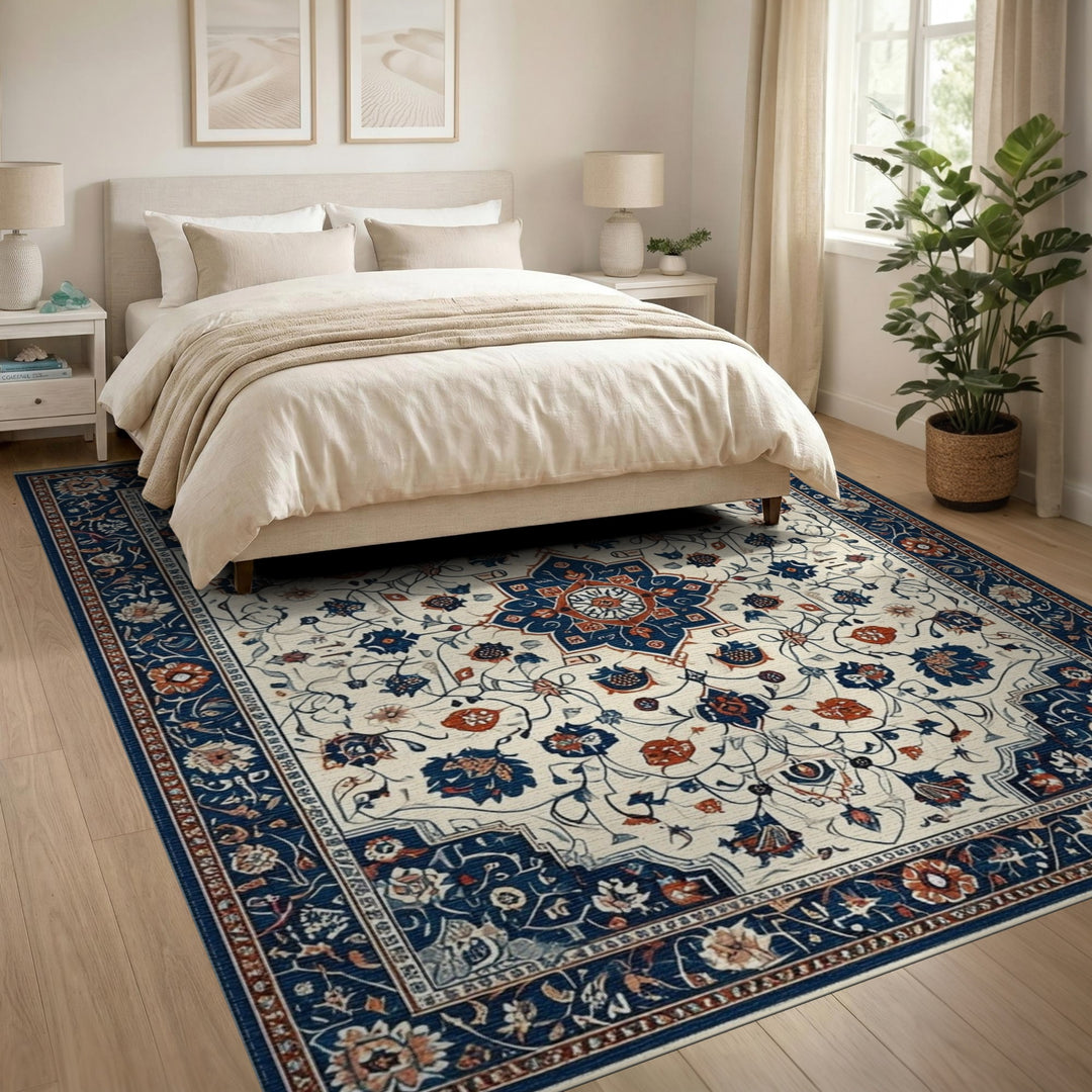 Medallion Blue Persian Floral Medallion Area Rug