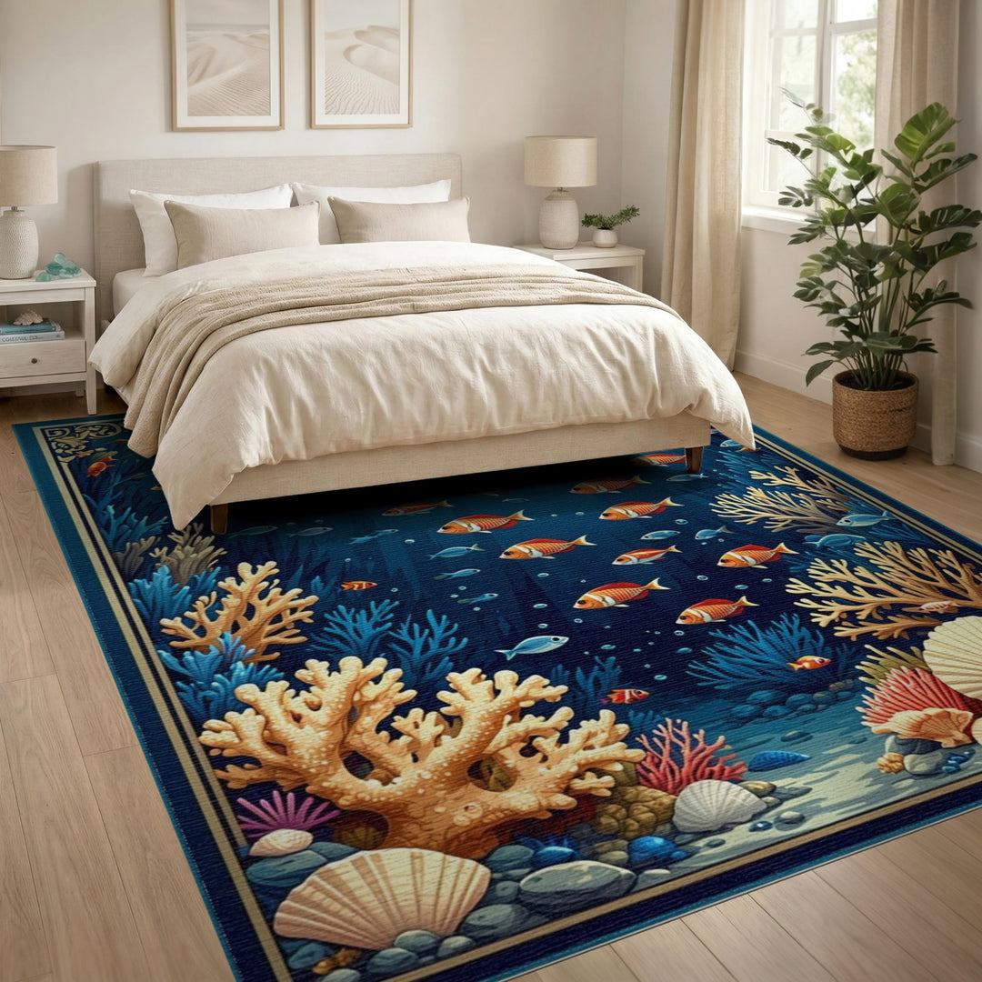 Coastal Underwater Fish Coral Area Rug