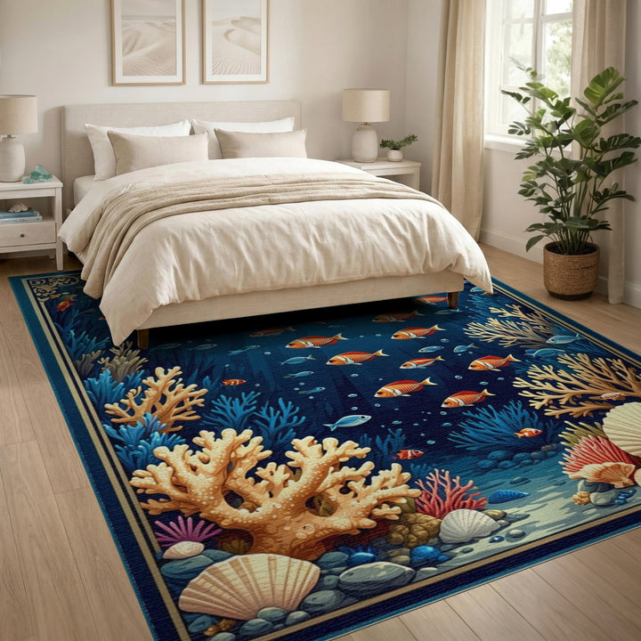 Coastal Underwater Fish Coral Area Rug