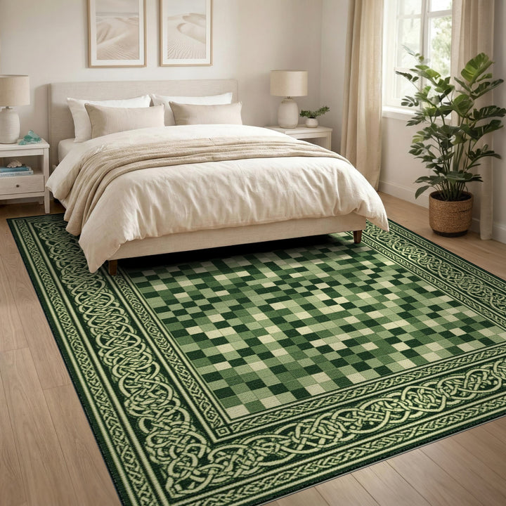 Green Celtic Knot Border Area Rug