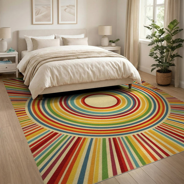 Multi-Color Geometric Circle Burst Area Rug