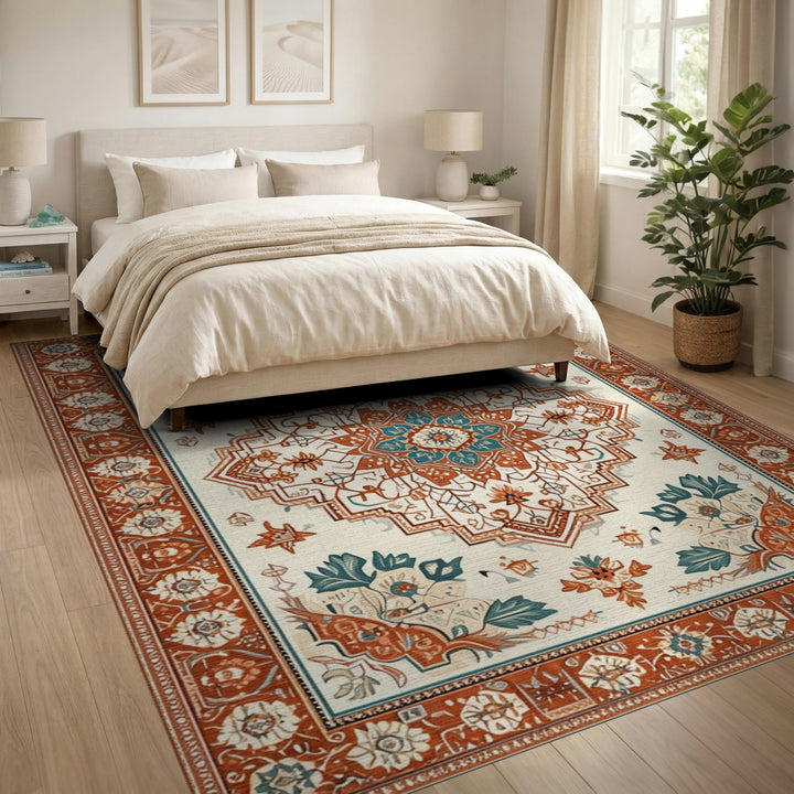 ODIKA Orange Teal Persian Area Rug