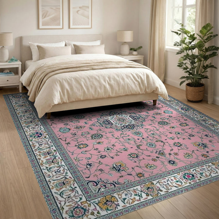 Pink Persian Floral Traditional Persian Area Rug