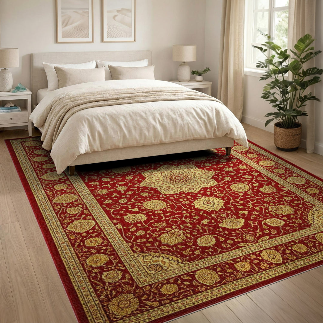 Red Gold Persian Medallion Area Rug