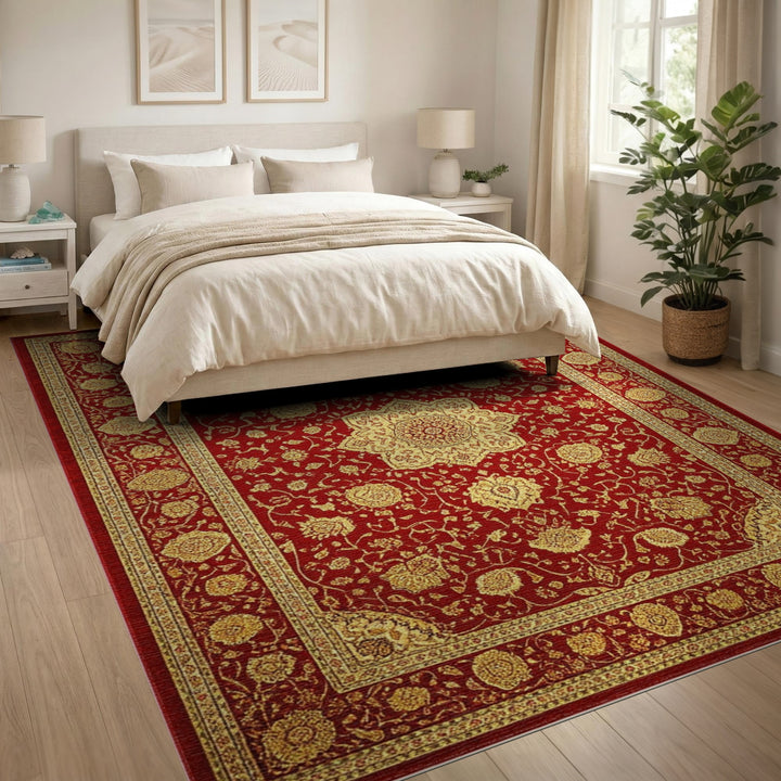 Red Gold Persian Medallion Area Rug